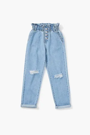 Forever 21 Girls Distressed Paperbag Jeans (Kids) Medium Denim Forever 21