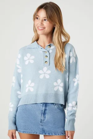 Forever 21 Knit Women's Flower Print Sweater Blue/Multi Forever 21