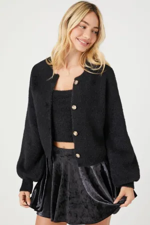 Forever 21 Knit Women's Fuzzy Cardigan Sweater Set Black Forever 21