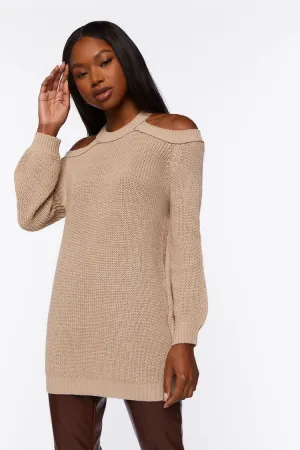 Forever 21 Knit Women's Open-Shoulder Oversized Sweater Taupe Forever 21