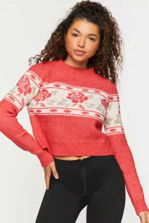 Forever 21 Knit Women's Rose Print Sweater Red/Multi Forever 21