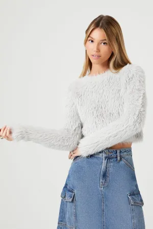 Forever 21 Knit Women's Shaggy Faux Fur Sweater Silver Forever 21