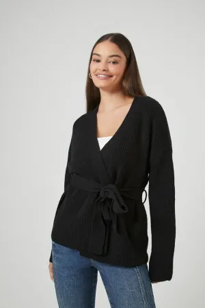 Forever 21 Knit Women's Tie-Waist Wrap Cardigan Sweater Black Forever 21