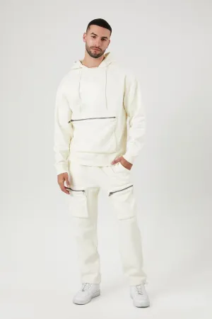 Forever 21 Men's Fleece Zip-Pocket Cargo Joggers Cream Forever 21