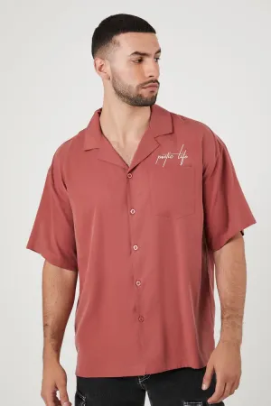 Forever 21 Men's Lyocell Embroidered Poetic Life Shirt Rust/Cream Forever 21