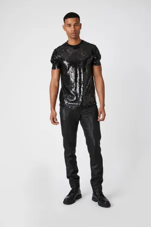 Forever 21 Men's Metallic Mid-Rise Skinny Pants Black Forever 21