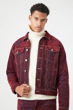 Forever 21 Men's Oil Wash Trucker Jacket Burgundy Forever 21