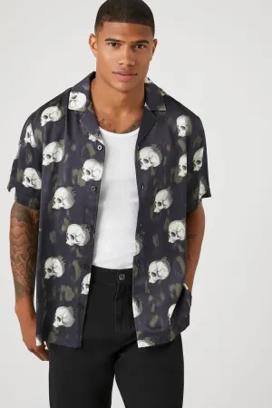 Forever 21 Men's Satin Skull Print Shirt Black/Cream Forever 21