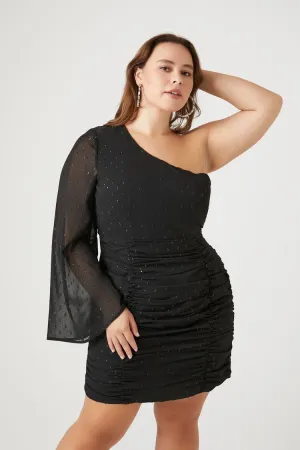 Forever 21 Plus Women's Chiffon One-Shoulder Mini Dress Black/Multi Forever 21