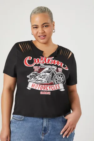 Forever 21 Plus Women's Custom Motorcycles Garage T-Shirt Black/Multi Forever 21