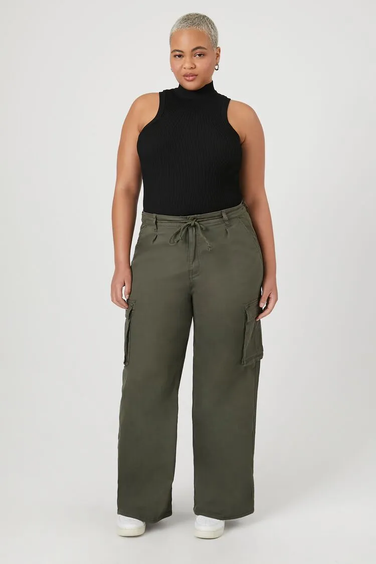 Forever 21 Plus Women's Drawstring Cargo Pants Olive Forever 21