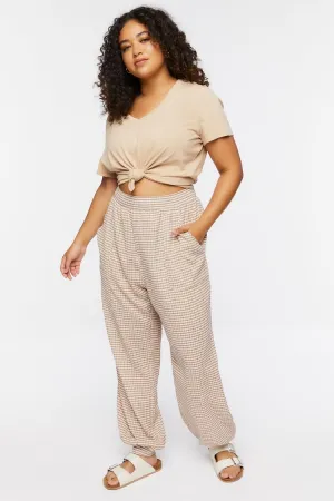 Forever 21 Plus Women's Gingham Plaid Joggers Brown/Multi Forever 21