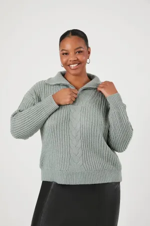 Forever 21 Plus Women's Half-Zip Cable Knit Sweater Sage Forever 21