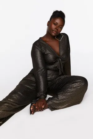 Forever 21 Plus Women's Metallic Striped Top & Pants Set Black/Gold Forever 21