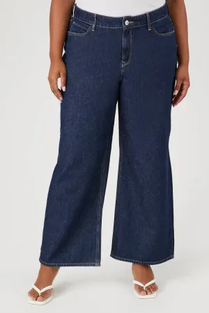 Forever 21 Plus Women's Mid-Rise Baggy Jeans Dark Denim Forever 21
