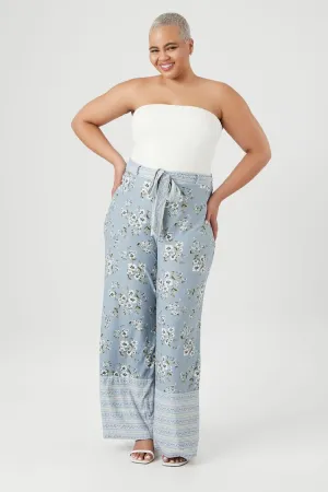 Forever 21 Plus Women's Ornate Floral Wide-Leg Pants Blue Forever 21