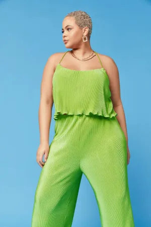 Forever 21 Plus Women's Plisse Lettuce-Edge Cami Green Forever 21