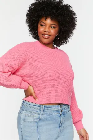 Forever 21 Plus Women's Purl Knit Cropped Sweater Peony Forever 21