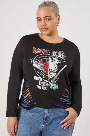 Forever 21 Plus Women's Reworked Rock Graphic Top Black/Multi Forever 21