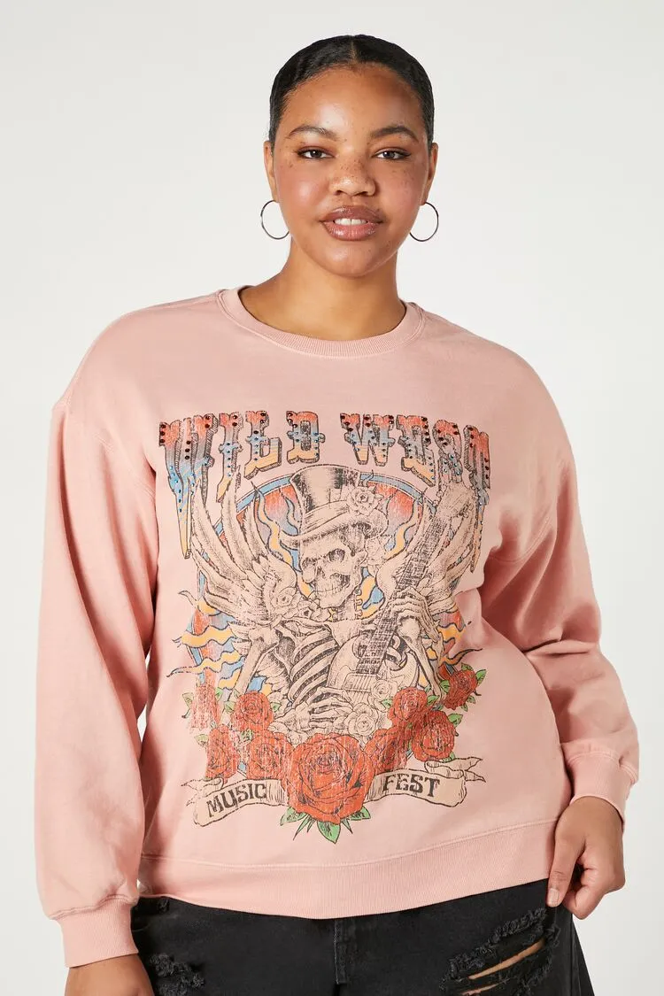 Forever 21 Plus Women's Rhinestone Wild West Graphic Pullover Pink/Multi Forever 21