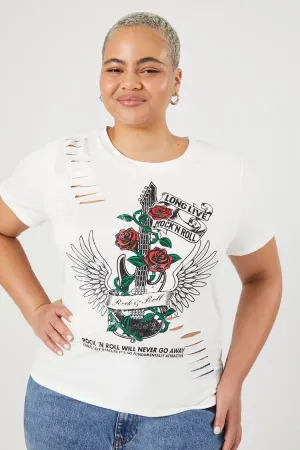 Forever 21 Plus Women's Rock & Roll Graphic T-Shirt White/Multi Forever 21