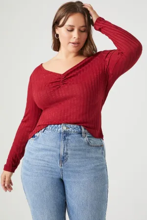 Forever 21 Plus Women's Ruched Ribbed Knit Top Heather Red Forever 21