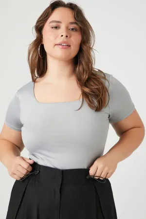Forever 21 Plus Women's Square-Neck T-Shirt Bodysuit Grey Forever 21