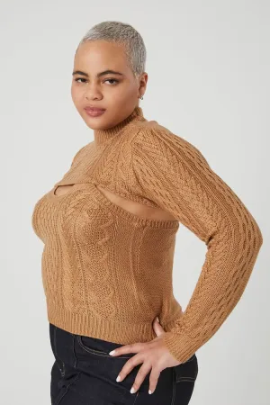 Forever 21 Plus Women's Sweater-Knit Combo Top Camel Forever 21