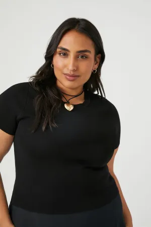 Forever 21 Plus Women's Sweater-Knit Crew T-Shirt Black Forever 21