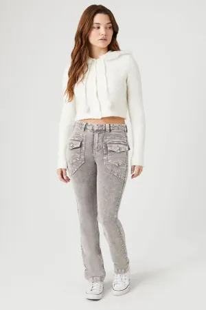 Forever 21 Women's Acid Wash Corduroy Cargo Pants Grey Forever 21