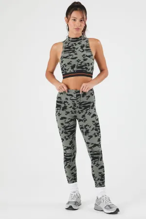 Forever 21 Women's Active Abstract Print Leggings Dark Olive/Black Forever 21
