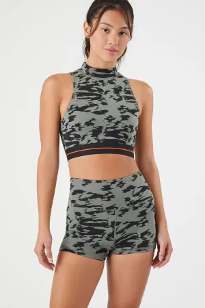 Forever 21 Women's Active Abstract Print Shorts Dark Olive/Black Forever 21