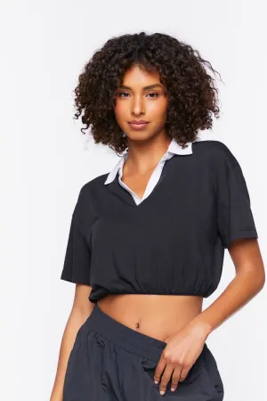 Forever 21 Women's Active Contrast-Trim Cropped T-Shirt Black/White Forever 21