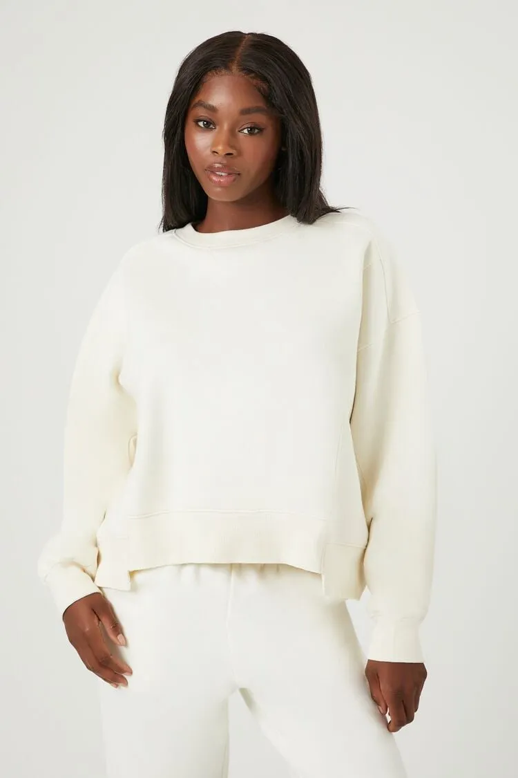 Forever 21 Women's Active Fleece V-Notch Pullover Vanilla Forever 21