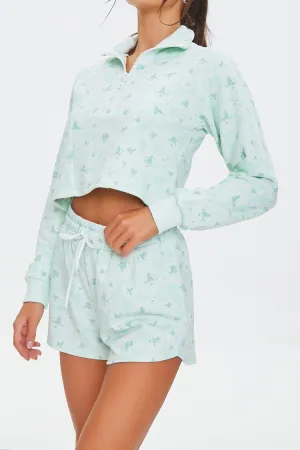 Forever 21 Women's Active Floral Drawstring Shorts Seafoam/White Forever 21