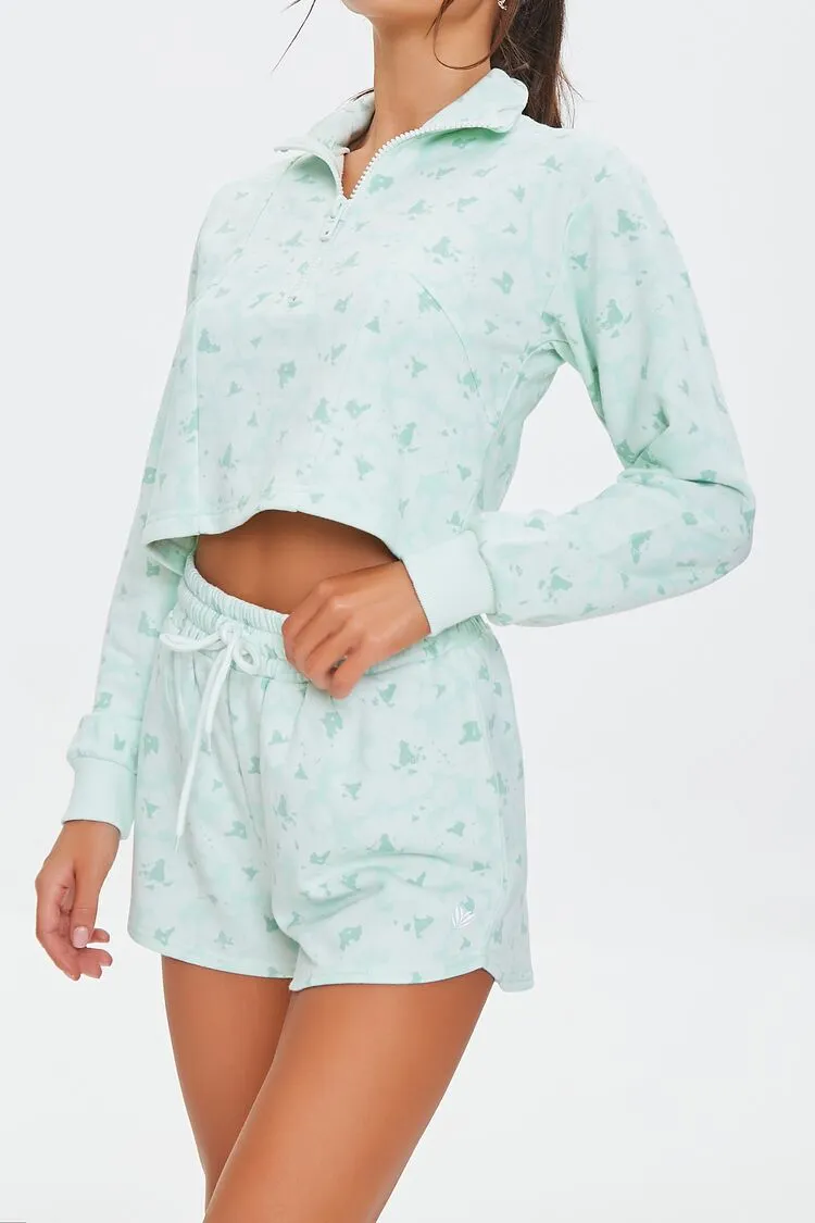 Forever 21 Women's Active Floral Drawstring Shorts Seafoam/White Forever 21