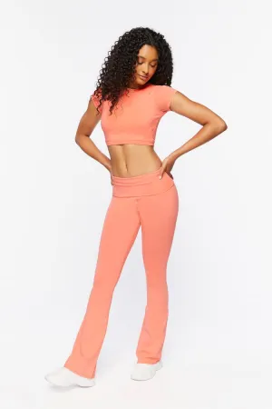 Forever 21 Women's Active Foldover Flare Leggings Salmon Forever 21