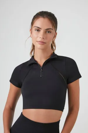 Forever 21 Women's Active Seamless Half-Zip Crop Top Black Forever 21