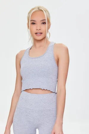 Forever 21 Women's Active Seamless Lettuce-Edge Crop Top Heather Grey Forever 21
