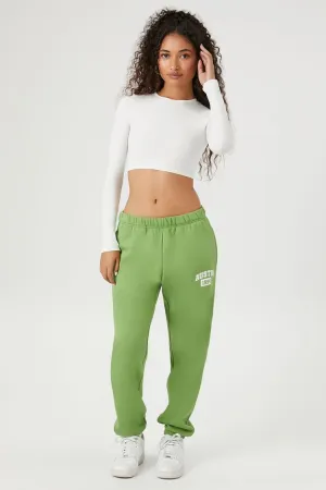 Forever 21 Women's Austin Graphic Fleece Joggers Pepper Green/Multi Forever 21