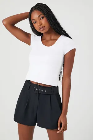 Forever 21 Women's Belted Twill High-Rise Shorts Black Forever 21