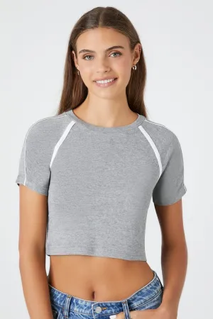 Forever 21 Women's Colorblock Crop Top Heather Grey/White Forever 21