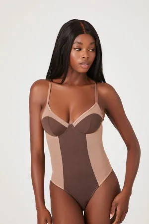 Forever 21 Women's Colorblock Cutout Lingerie Bodysuit Chocolate/Sand Forever 21