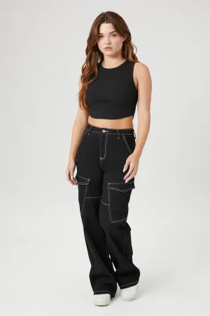 Forever 21 Women's Contrast-Seam High-Rise Cargo Pants Black/Multi Forever 21