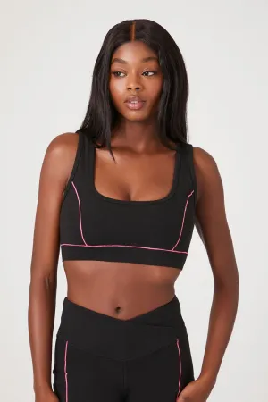Forever 21 Women's Contrast-Seam Sports Bra Black/Hot Pink Forever 21