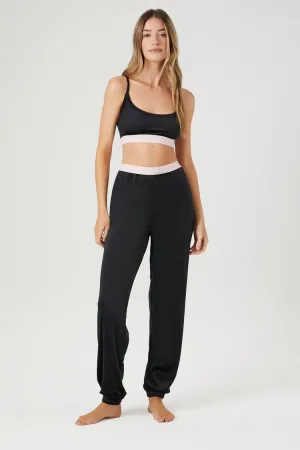 Forever 21 Women's Contrast-Trim Pajama Pants Black/Pink Forever 21