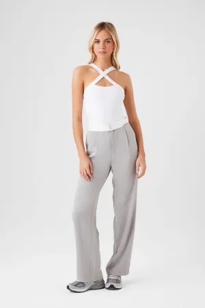 Forever 21 Women's Contrast-Trim Wide-Leg Pants Taupe/White Forever 21