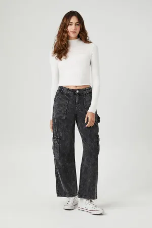 Forever 21 Women's Corduroy Straight-Leg Cargo Pants Black Forever 21