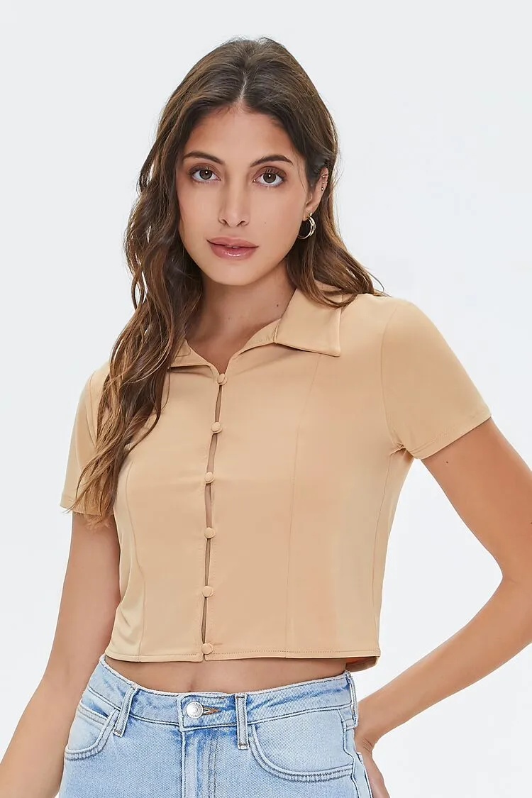 Forever 21 Women's Cropped Button-Loop Shirt Safari Forever 21