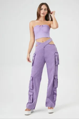 Forever 21 Women's Cutout Crisscross Twill Cargo Pants Jacaranda Forever 21